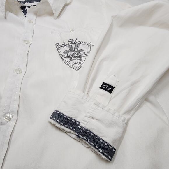 Ed Hardy Long Sleeve White Button-Up Large Skull On Pocket - Picture 10 of 11